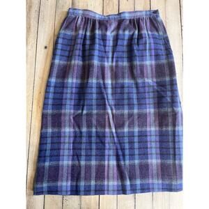 Vintage Pendleton Plaid Wool Skirt Petite Purple Blue Midi USA